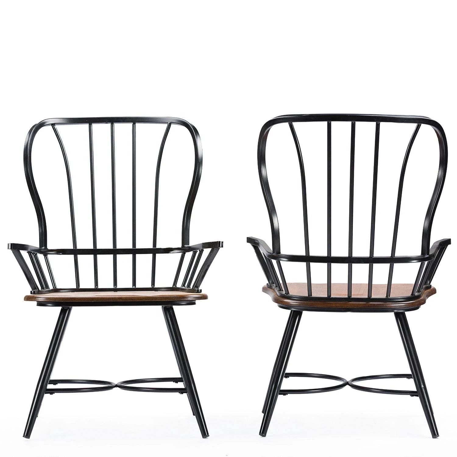 Set of 2 Wood and Metal Vintage Industrial Dining Arm Chair L328