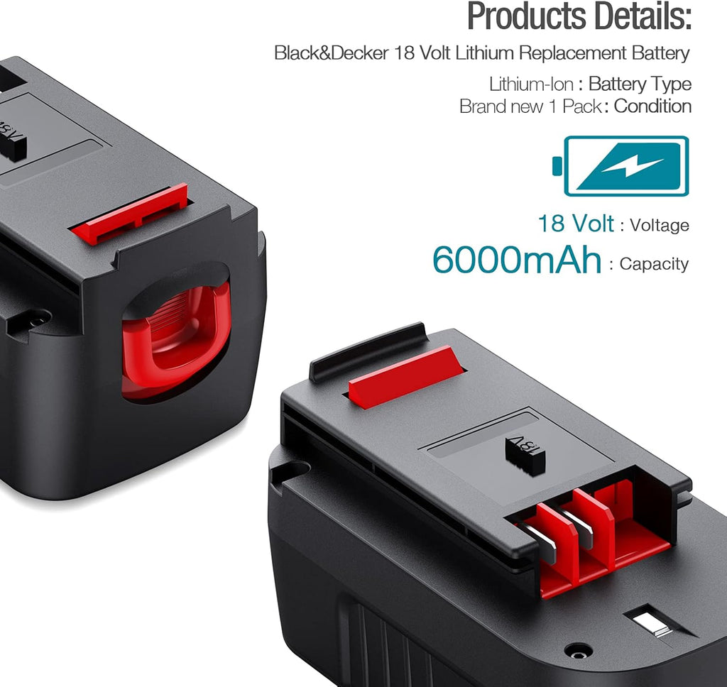2 Pack 6.0Ah Lithium-Ion Replacement Battery for 18V Cordless Power Tools E2533