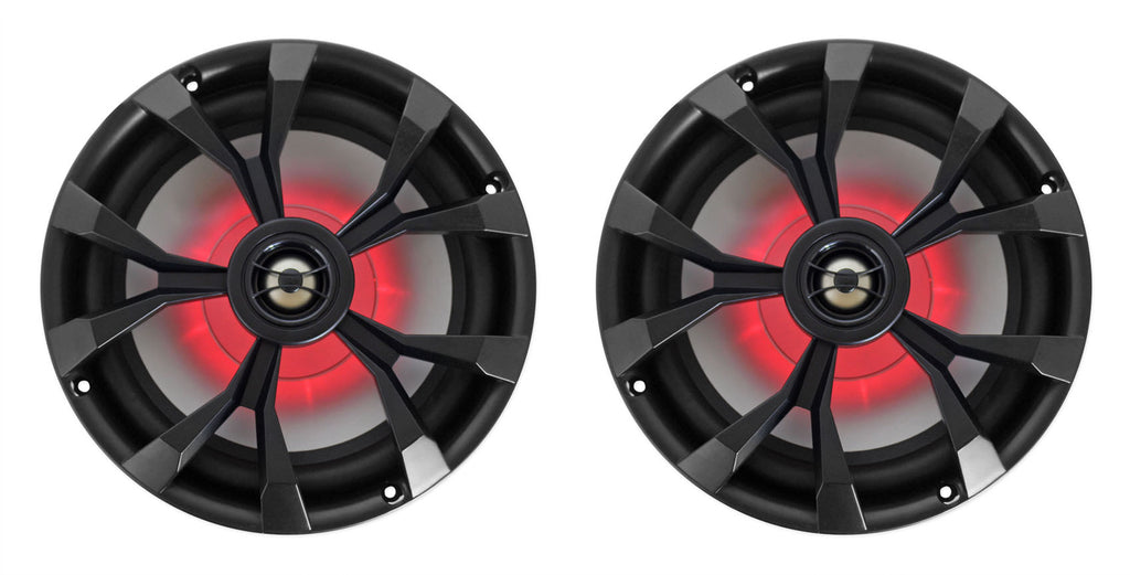 Dual 8" Marine Black Wakeboard LED Speakers with Amplifier and Wires B1222