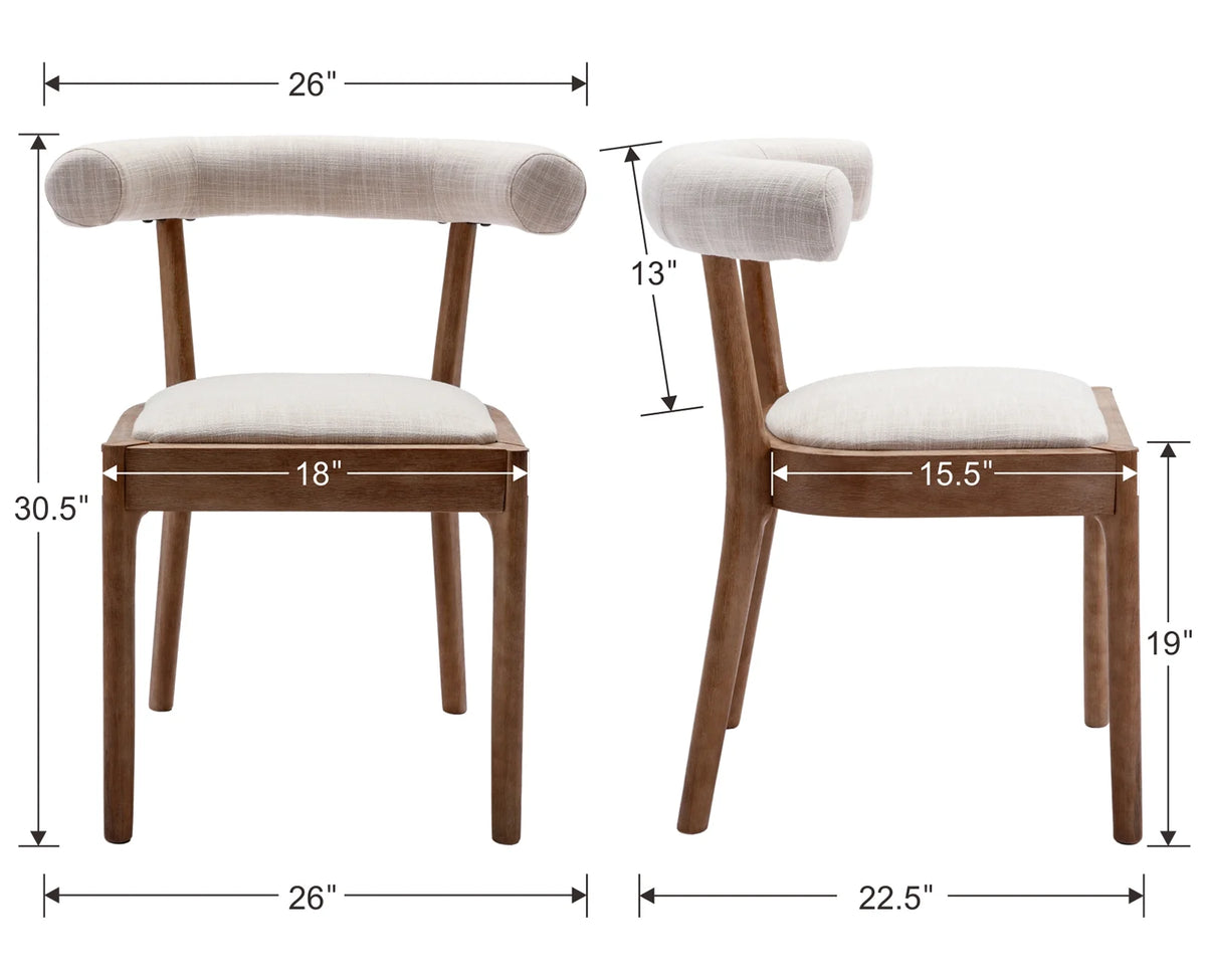 Beige Linen Upholstered Wooden Dining Chairs Set of 2 X705140