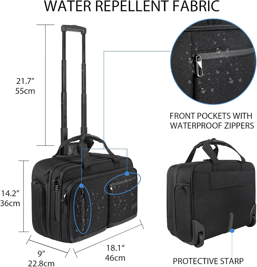 Black 17.3 Inch Rolling Laptop Bag with RFID Pockets R84724