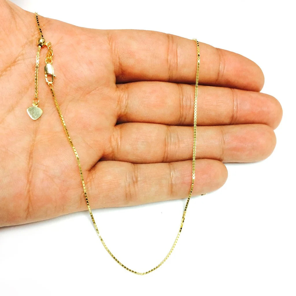 14K Yellow Gold Adjustable Box Chain Necklaces 0.7MM - 1.1MM, Extends Up to 22" & 30" L2126