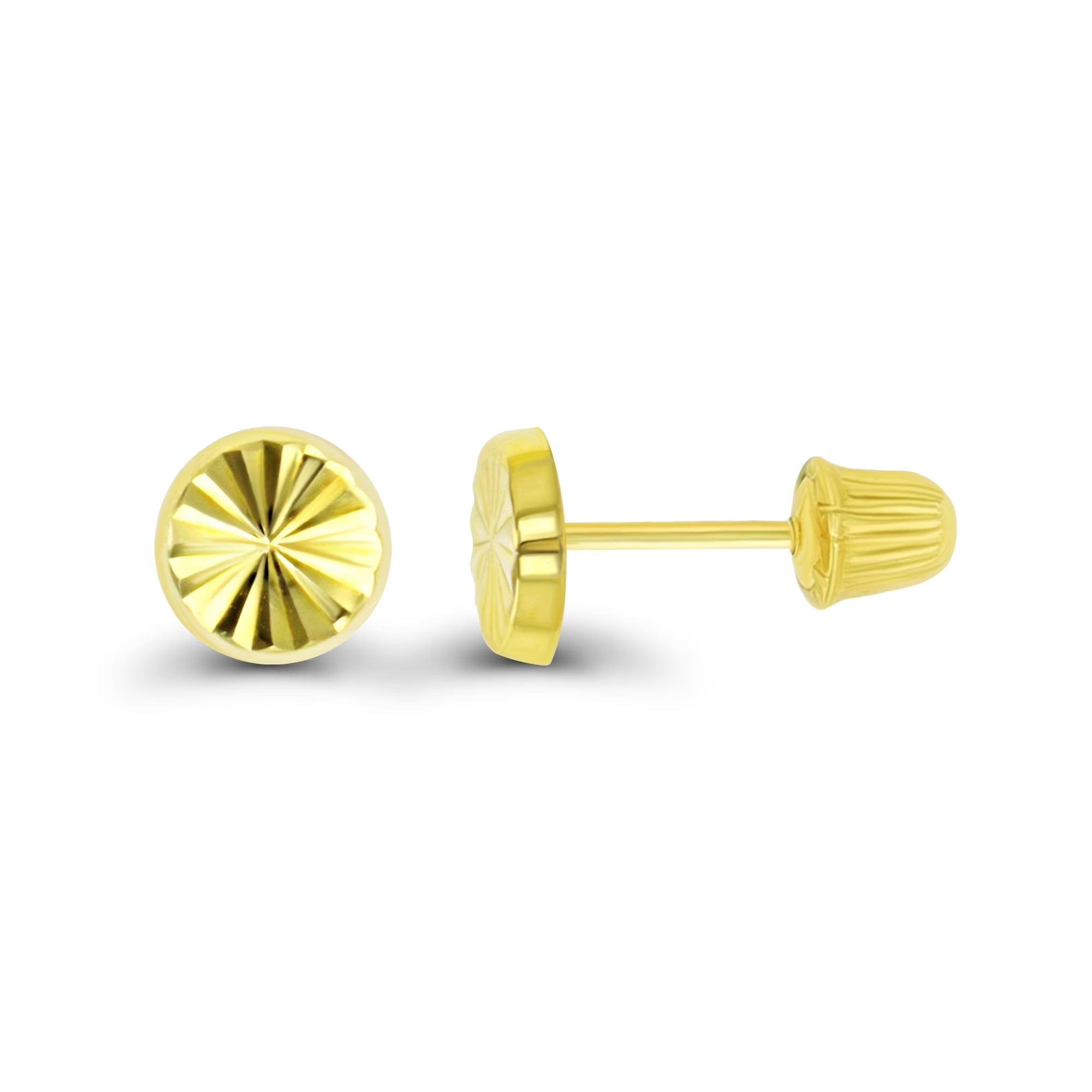 14K Yellow Solid Gold High Polished Diamond Cut Circle Screw Back Stud Earrings E253904