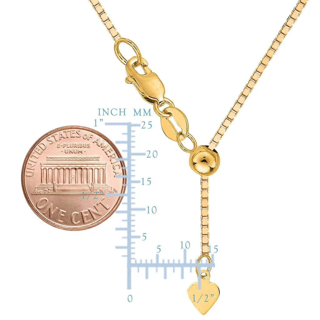 14K Yellow Gold Adjustable Box Chain Necklaces 0.7MM - 1.1MM, Extends Up to 22" & 30" L2126
