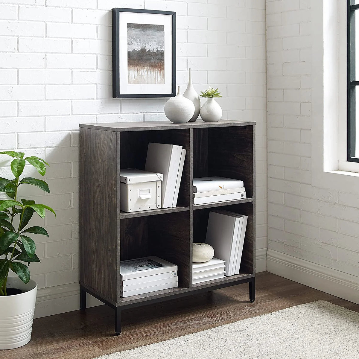 Brown Ash Wood Record Storage Cube Bookcase E69169