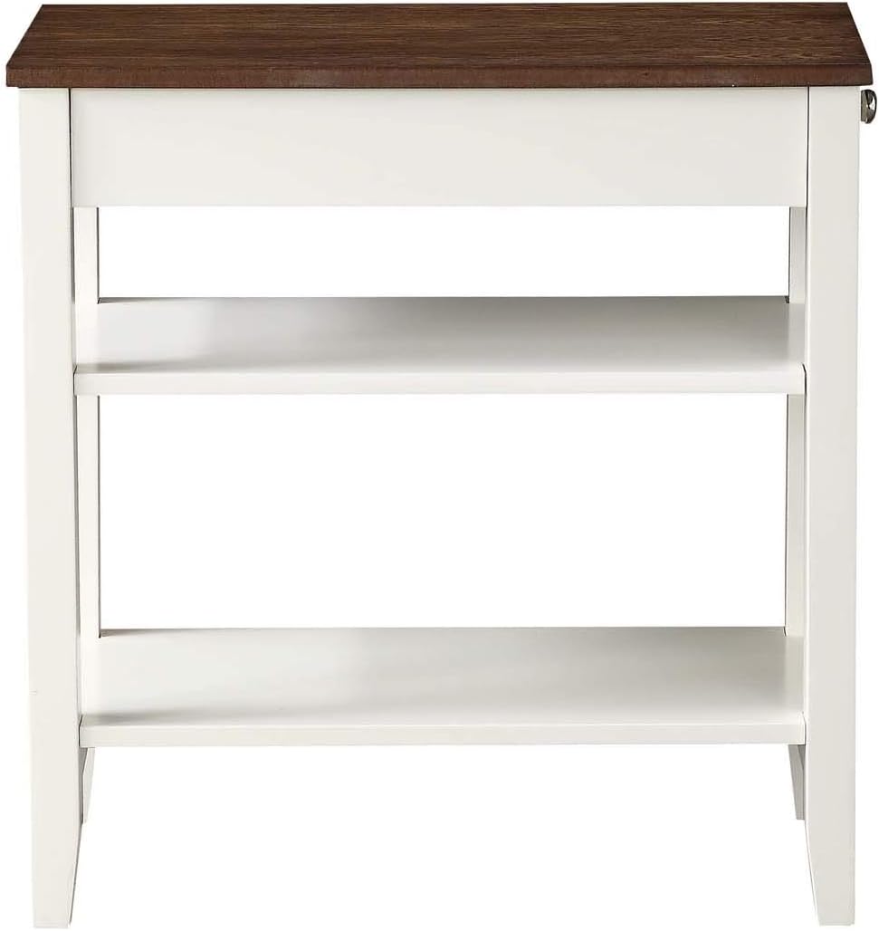 Three Tier End Table With Drawer, Driftwood / White R623483