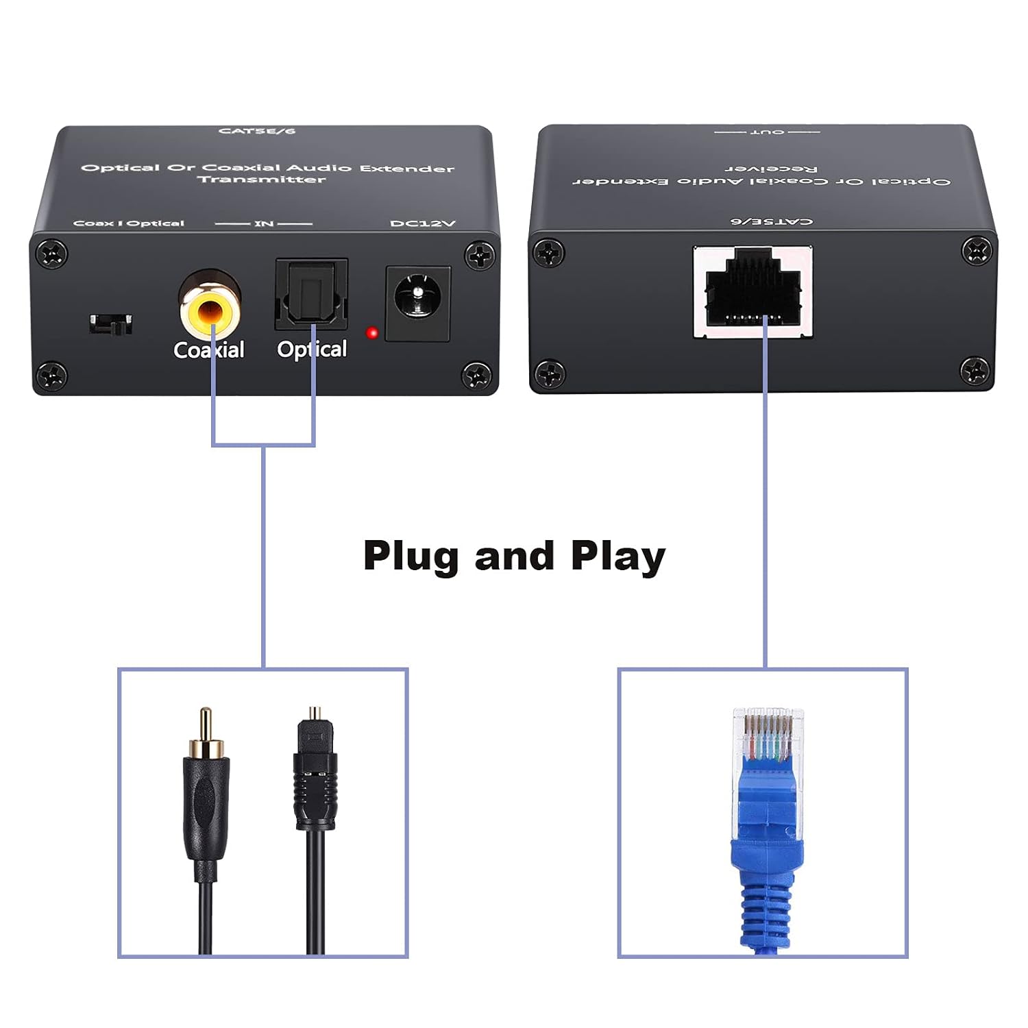 500ft Digital Optical/Coaxial Audio Extender Over Single Cat5e/6/7 Cable O288