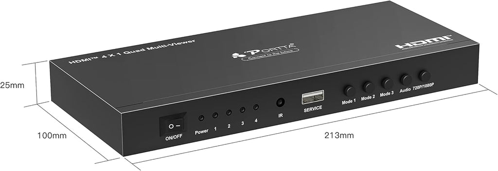 HDMI Multiviewer Switch 4x1, Quad Multi-Viewer Seamless Switcher 4 in 1 Out with Loop, Audio Extractor to Stereo, 1080p, 5 Viewing Modes U6242