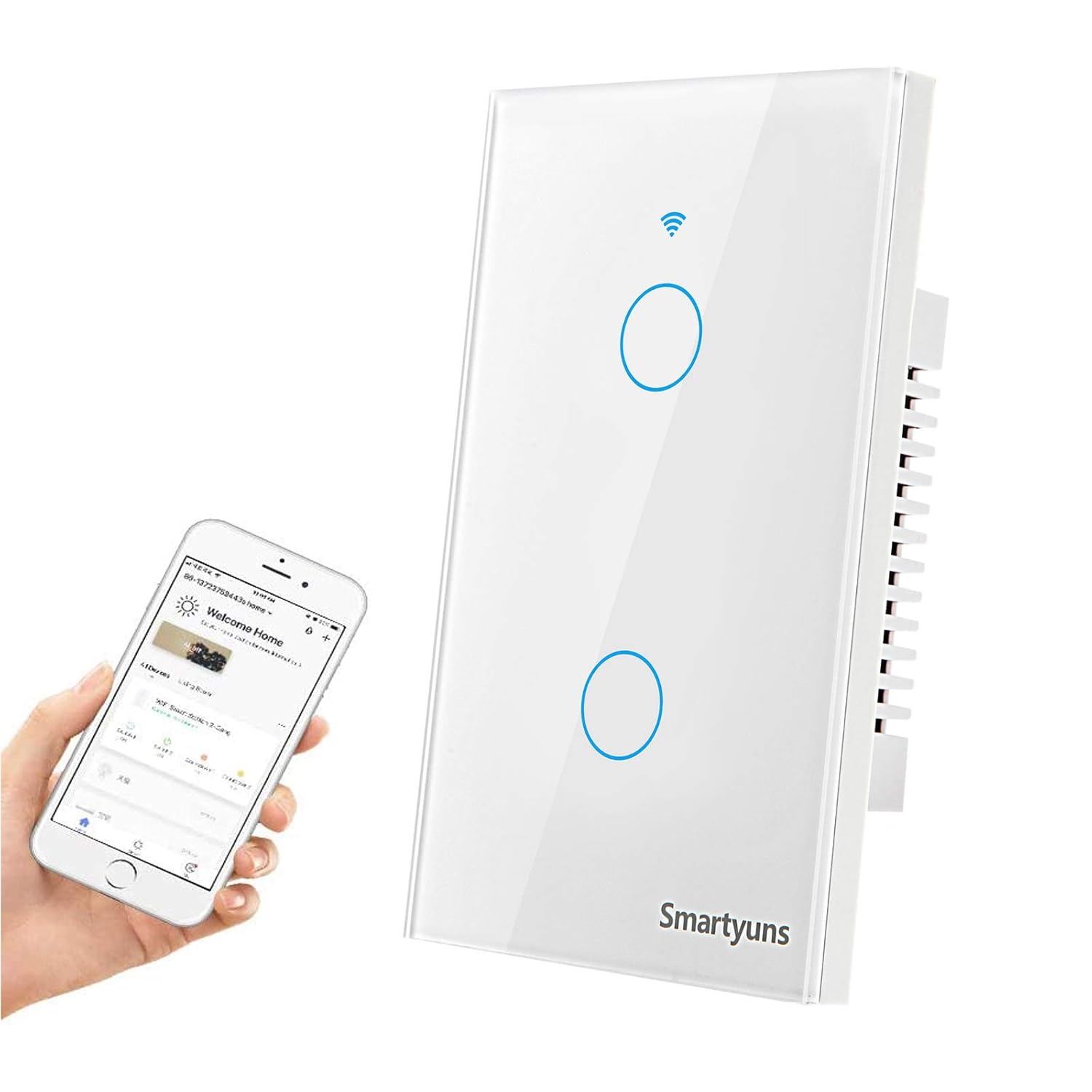 Black WiFi Tempered Glass Touch Light Switch, 1 Gang, Pack of 2 C554