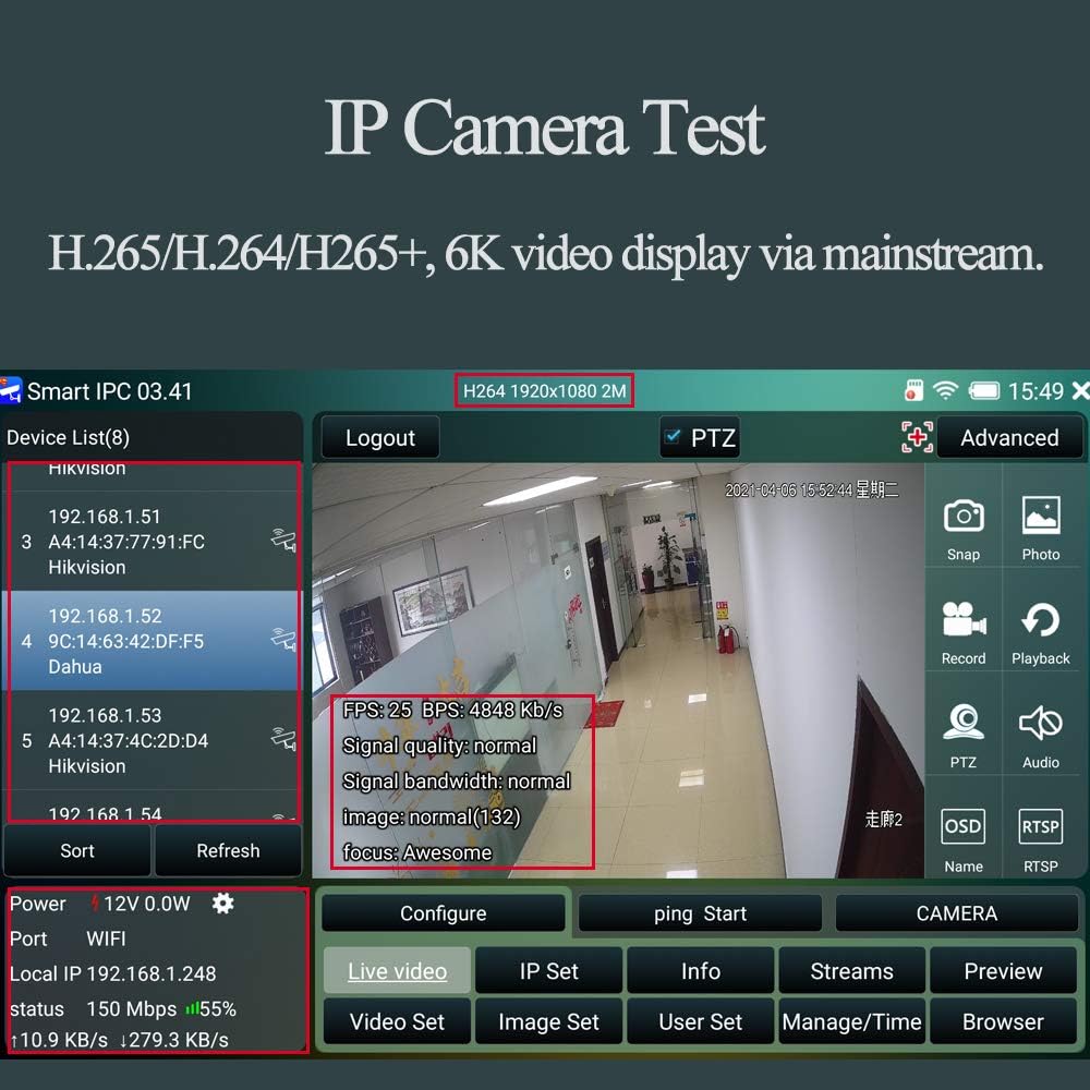 7 Inch CCTV Tester with PoE, HDMI, WiFi, PTZ C46073
