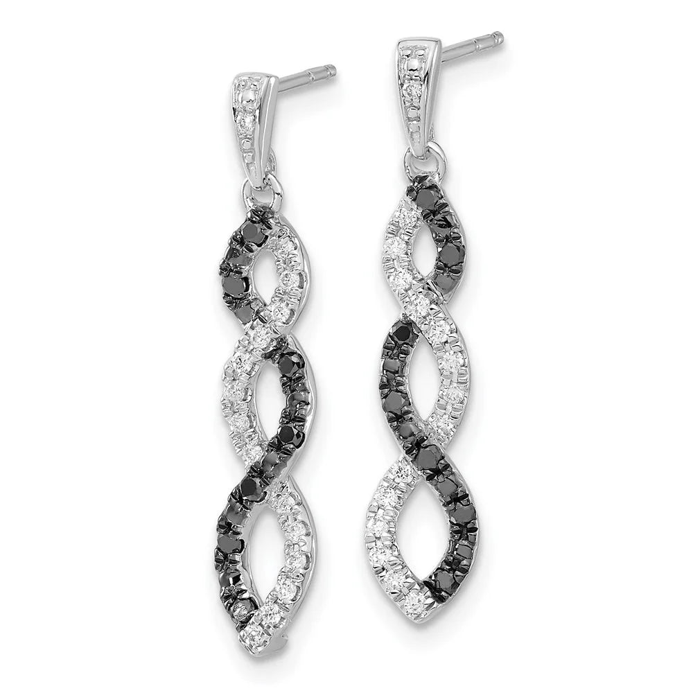 14k White Gold Black and White Diamond Twisted Dangle Earrings T3776