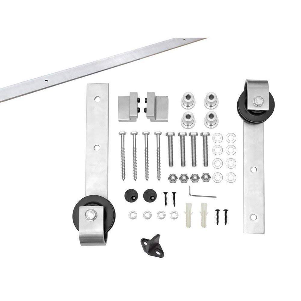 Sage Green Stained Wood Interior Sliding Barn Door with Hardware Kit I229194
