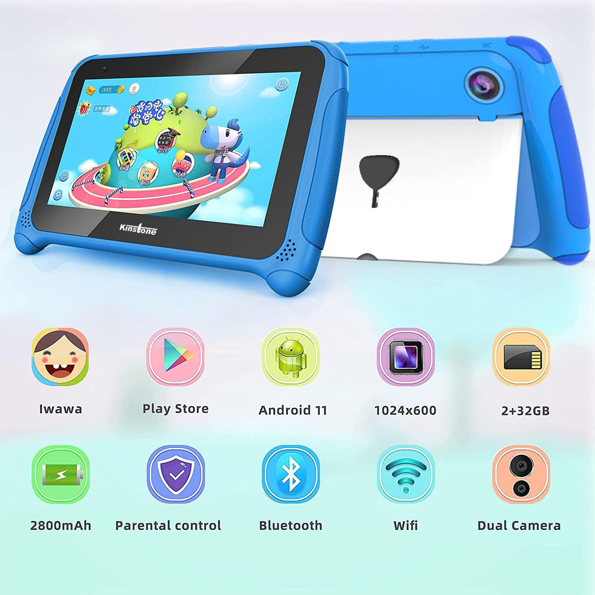7 inch Kids Tablet Android 11 Quad Core 2GB RAM 32GB ROM Dual Camera WiFi Bluetooth Blue Pack of 2 J404010