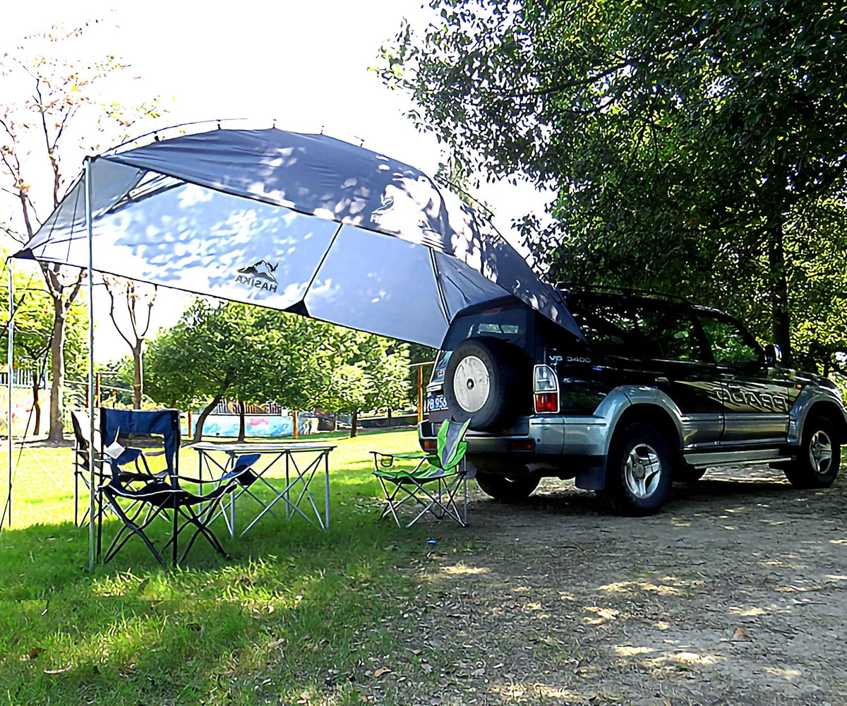Teardrop Awning for SUV RVing, Car Camping, Trailer and Overlanding Light Weight Truck Canopy Durable Tear Resistant Tarp with 2 Sandbag M93675