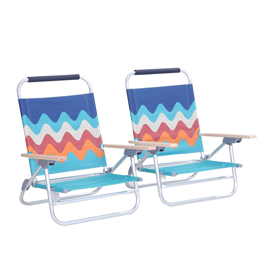 2-Piece Low Folding Adjustable Beach Chairs with Cooler Bag K7448