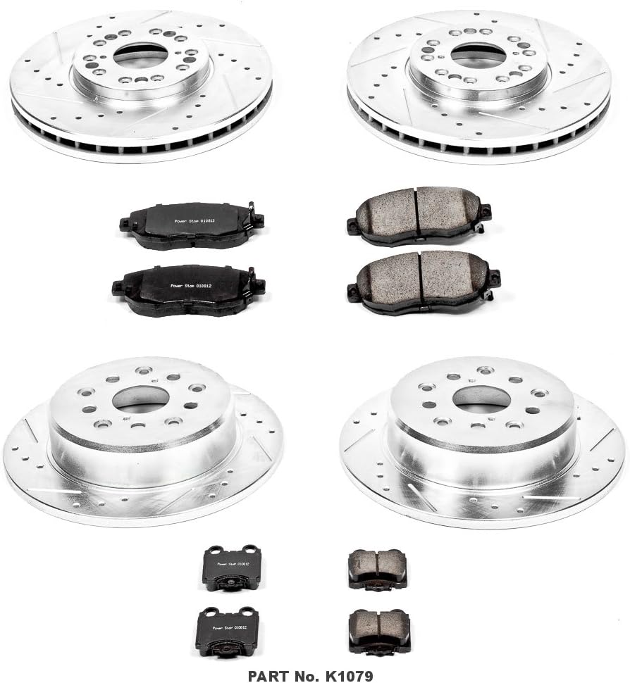 Front and Rear Carbon Fiber Brake Pads with Drilled & Slotted Brake Rotors Kit B34558