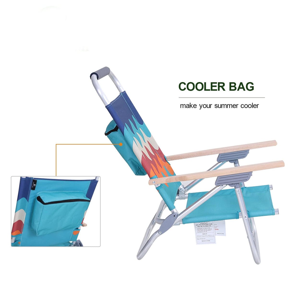 2-Piece Low Folding Adjustable Beach Chairs with Cooler Bag K7448