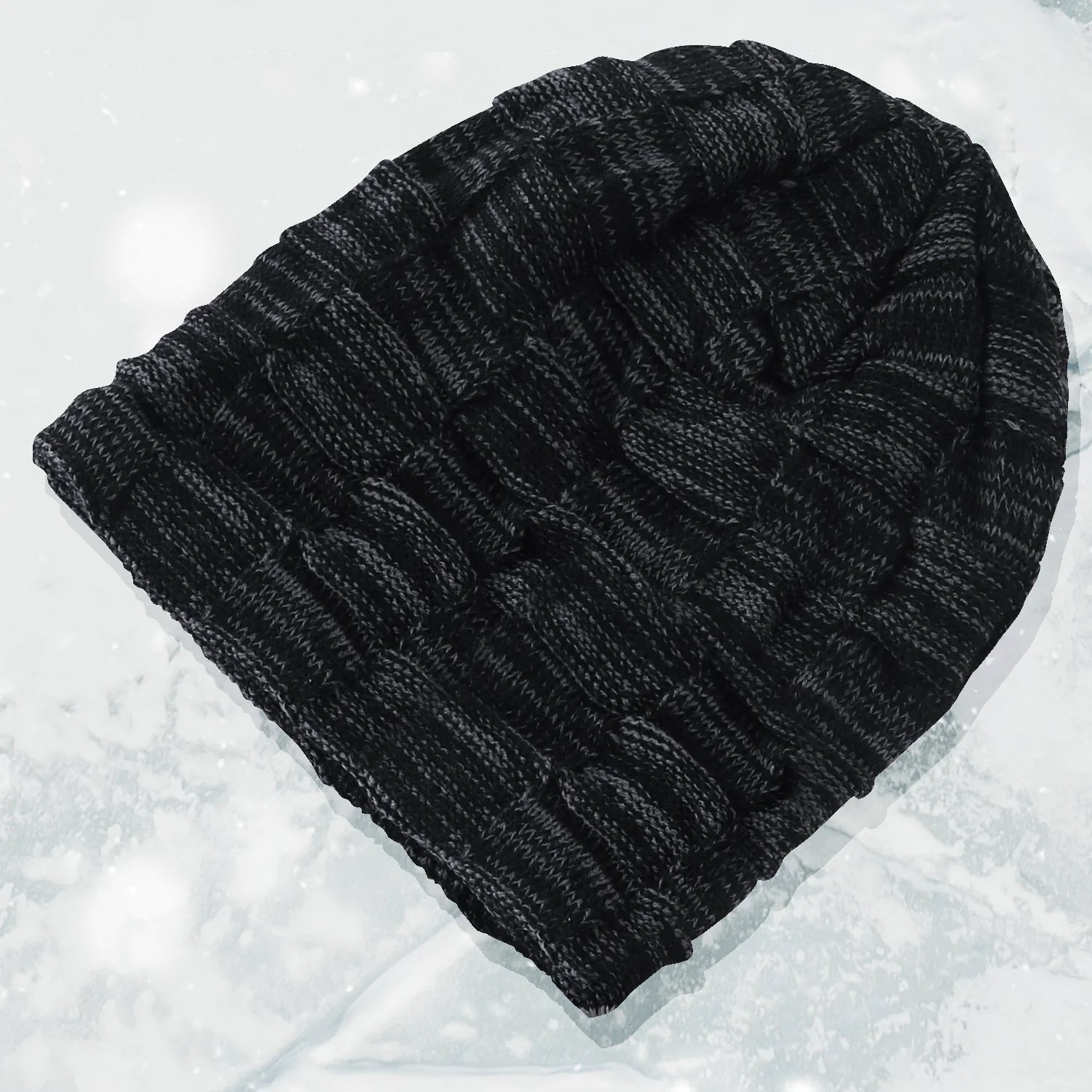 Black Fleece Lined Knit Winter Beanie Hat A9862