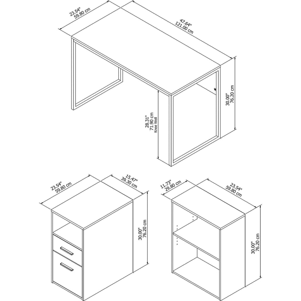 Espresso Oak Computer Desk with File Cabinet and Bookcase J743769