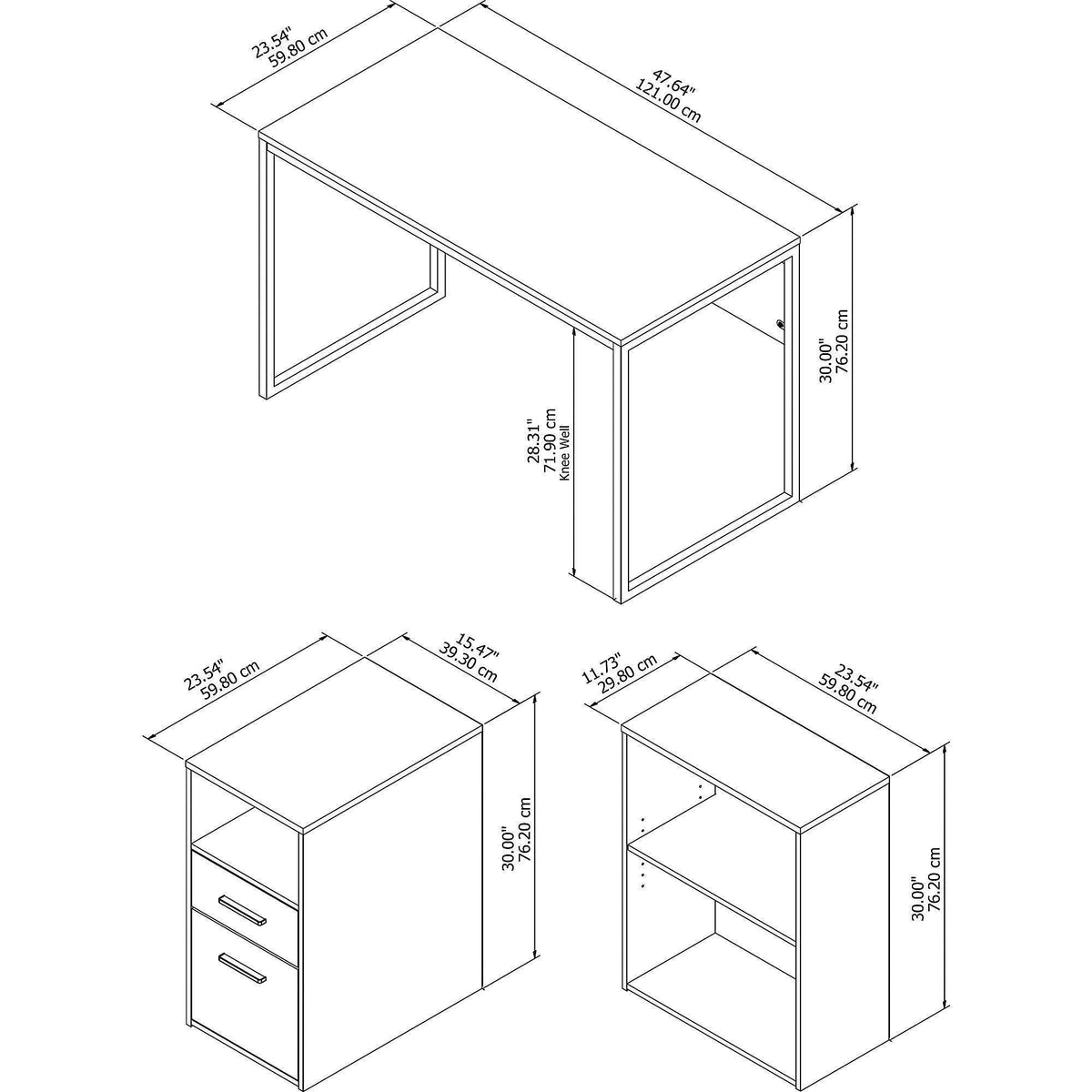 Espresso Oak Computer Desk with File Cabinet and Bookcase J743769