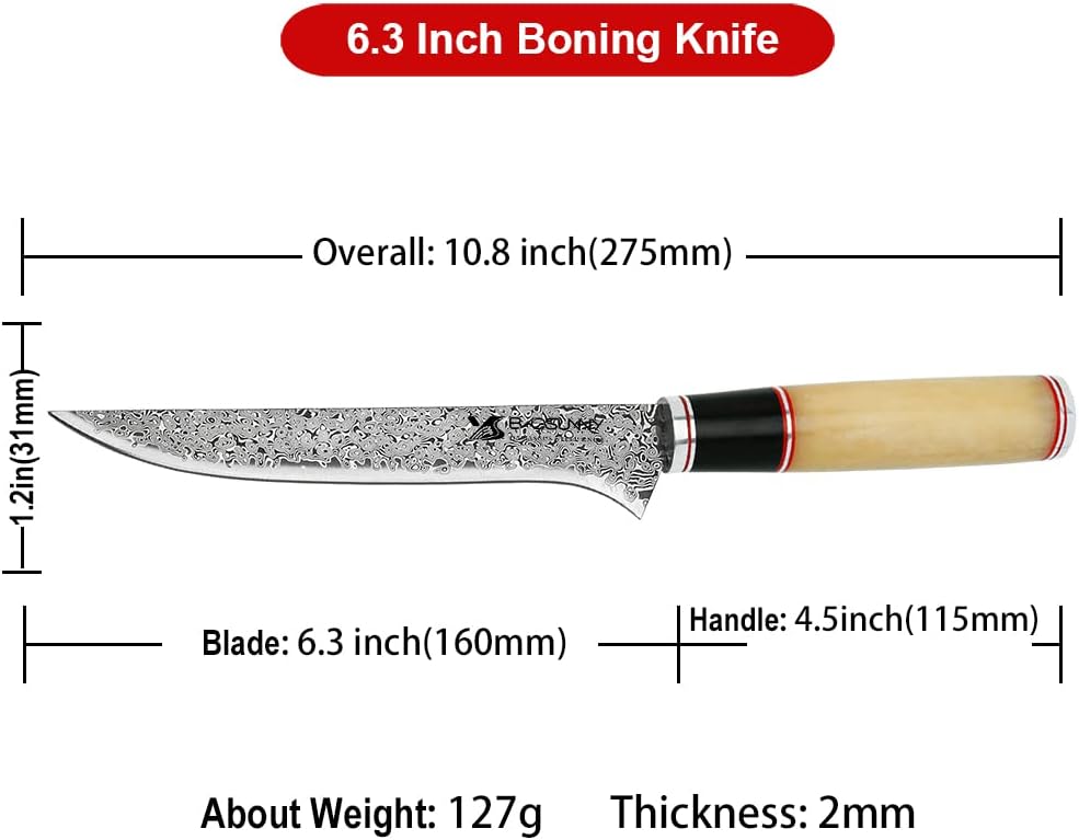 6 Inch Damascus Steel Boning Knife with Camel Bone Handle A29970