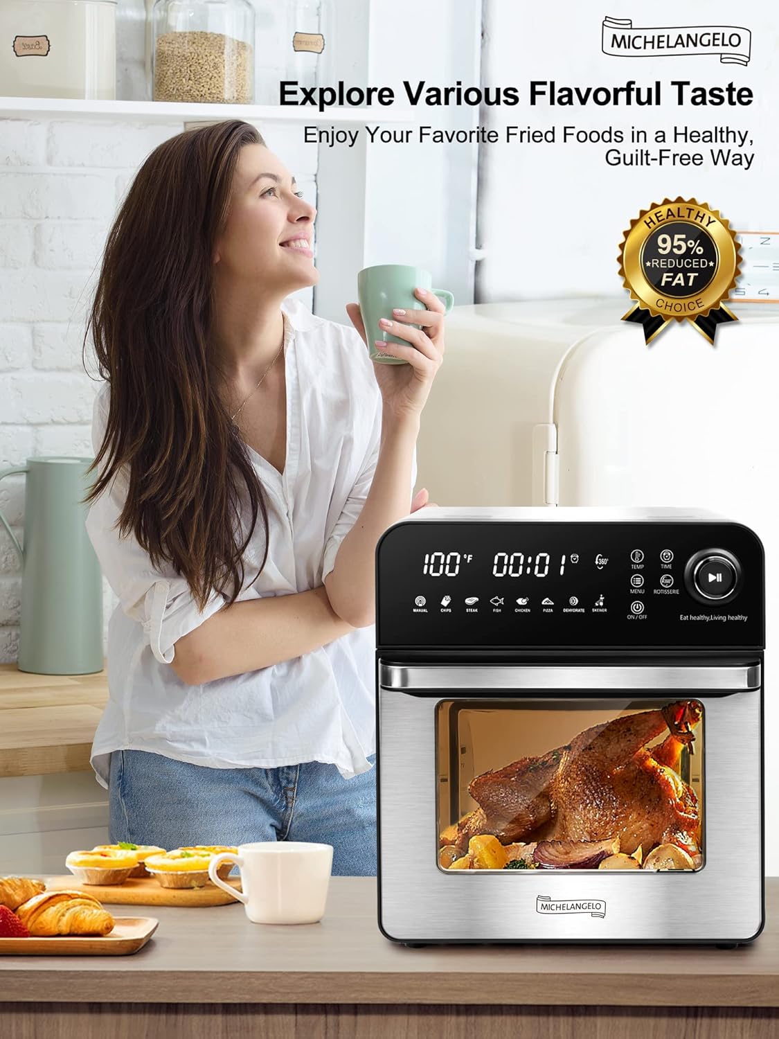 16 Quart 7-in-1 Stainless Steel Air Fryer Oven with Rotisserie and Racks R5890