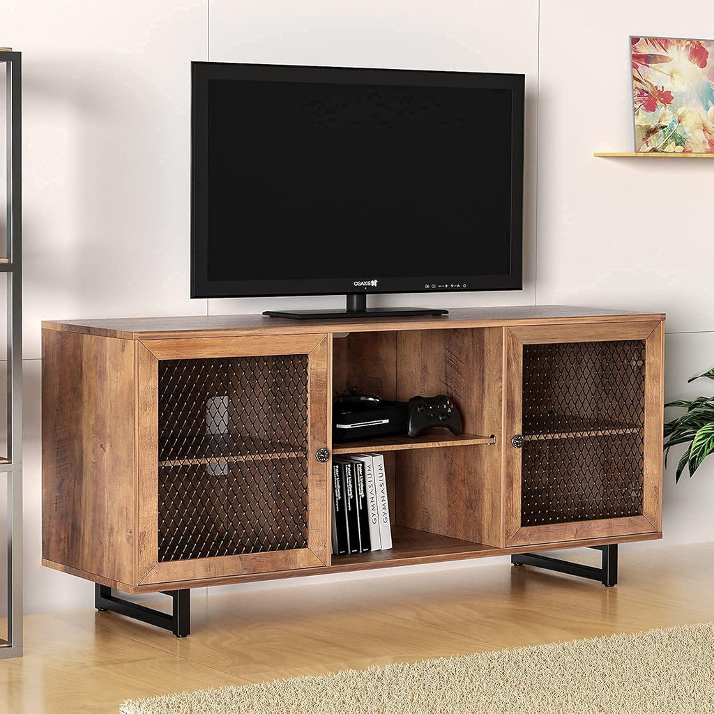 Rustic Brown & Black TV Cabinet with Mesh Doors B86445