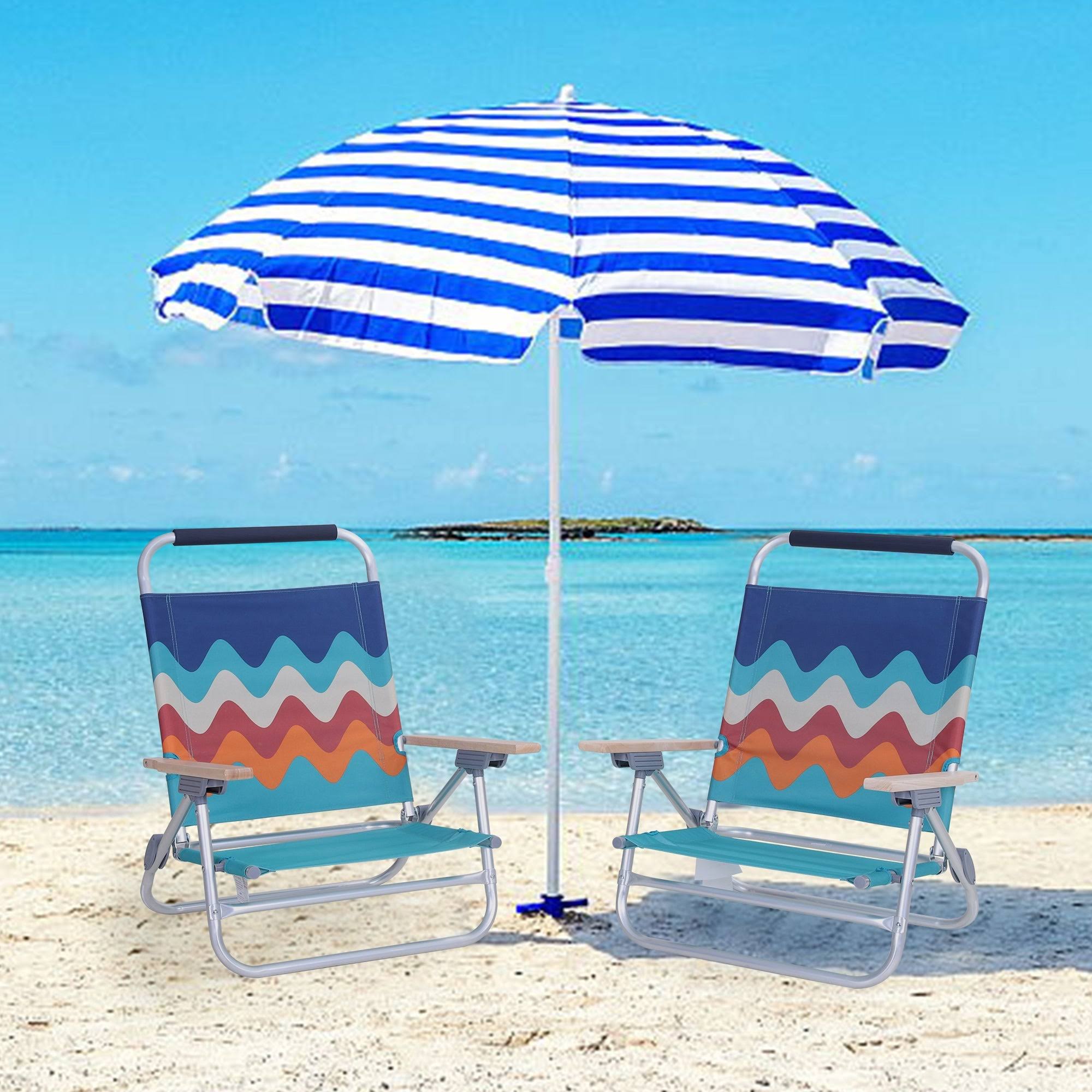 2-Piece Low Folding Adjustable Beach Chairs with Cooler Bag K7448