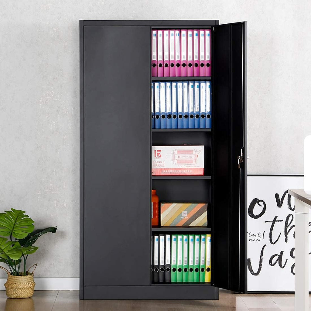 Black Metal Storage Cabinet with 2 Locking Doors and 5 Shelves H502