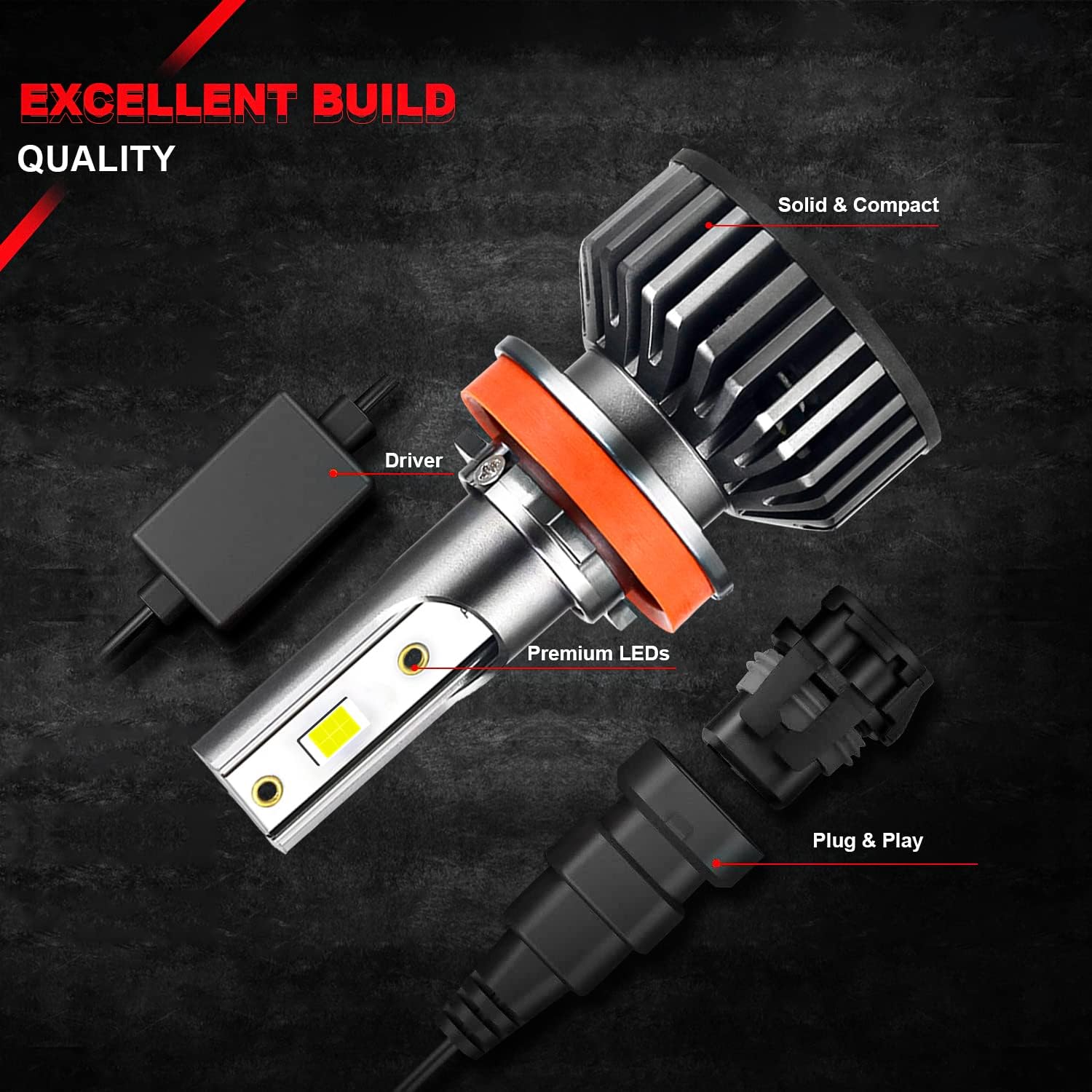 9005 High Beam + H11 Low Beam LED Headlight Bulbs Conversion Kits, 6000K Cool White, Pack of 4 G3460