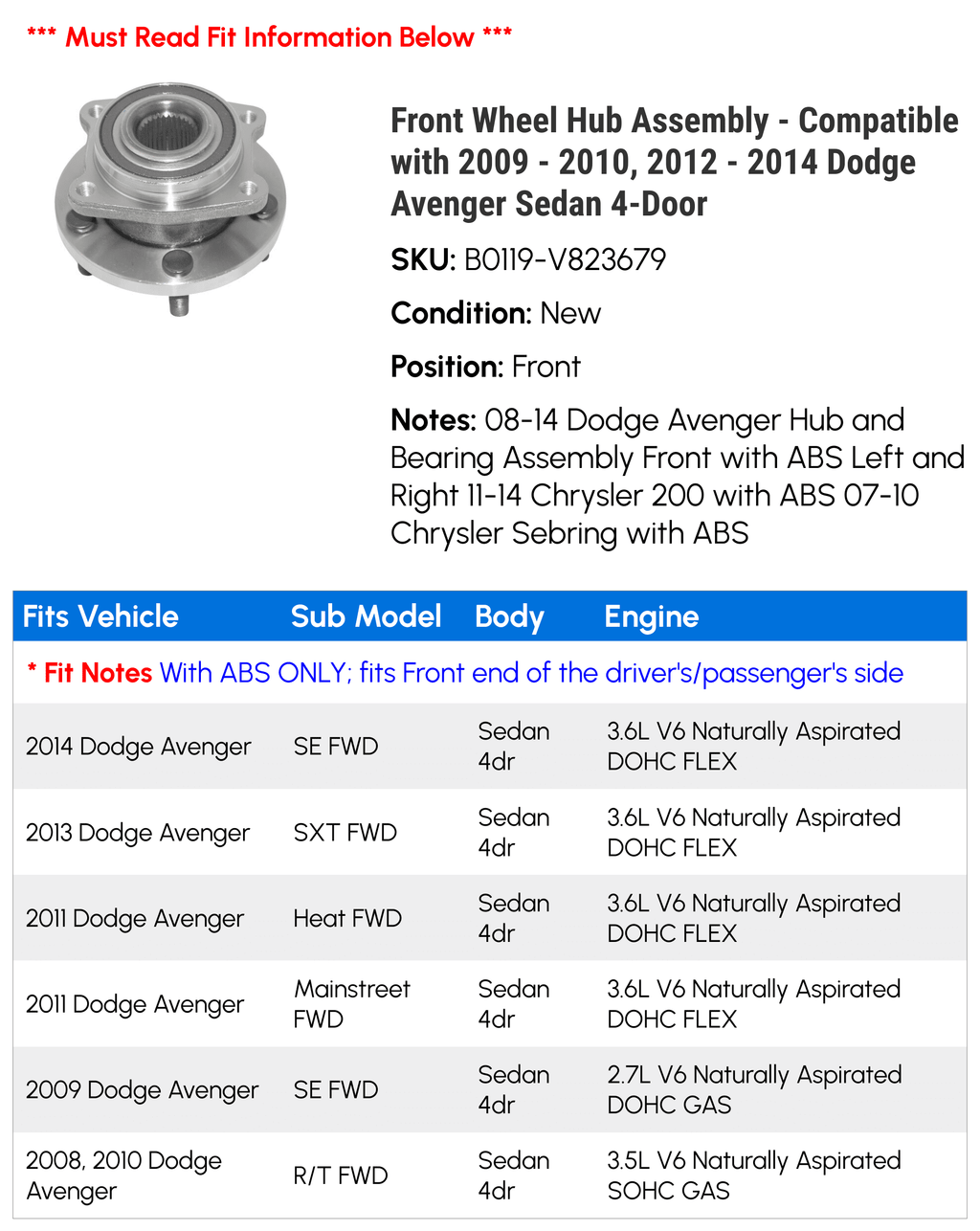 Front Wheel Hub Assembly B796433
