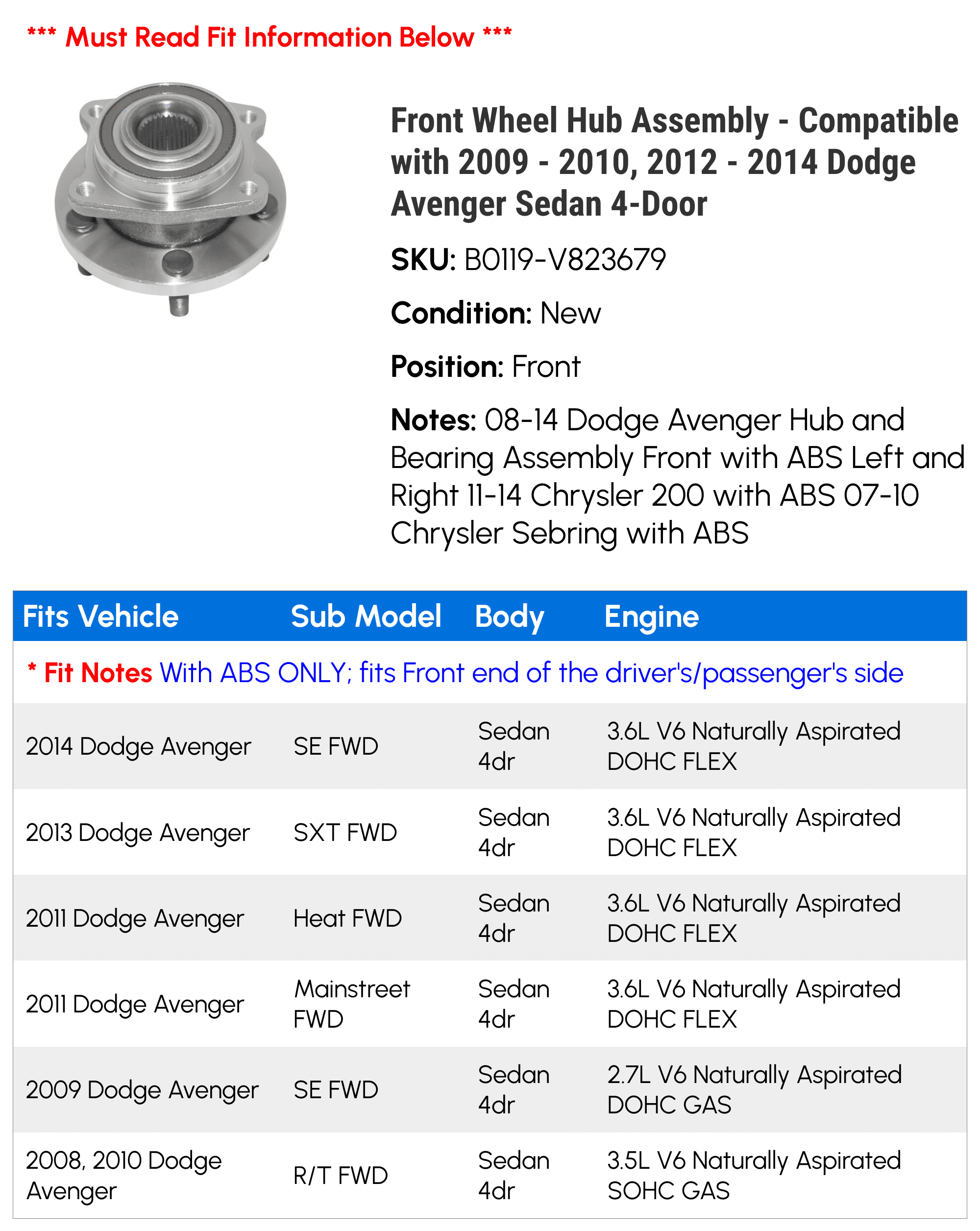 Front Wheel Hub Assembly B796433