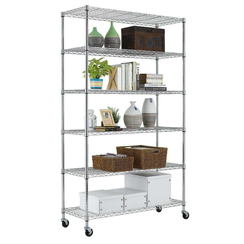 Heavy Duty 6-Shelf Metal Storage Rack with Casters D5405