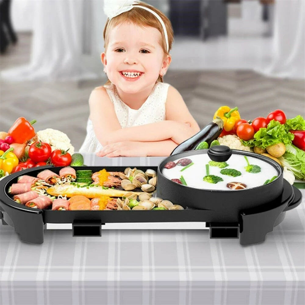2 in 1 Portable Electric Hot Pot Barbecue Grill Non-Stick Pan R584