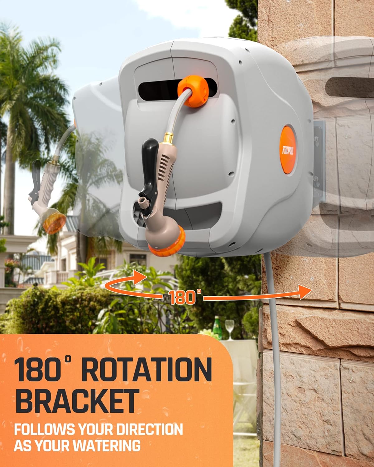 100 FT 1/2 Retractable Wall Mounted Garden Hose Reel with Automatic Rewind A4846