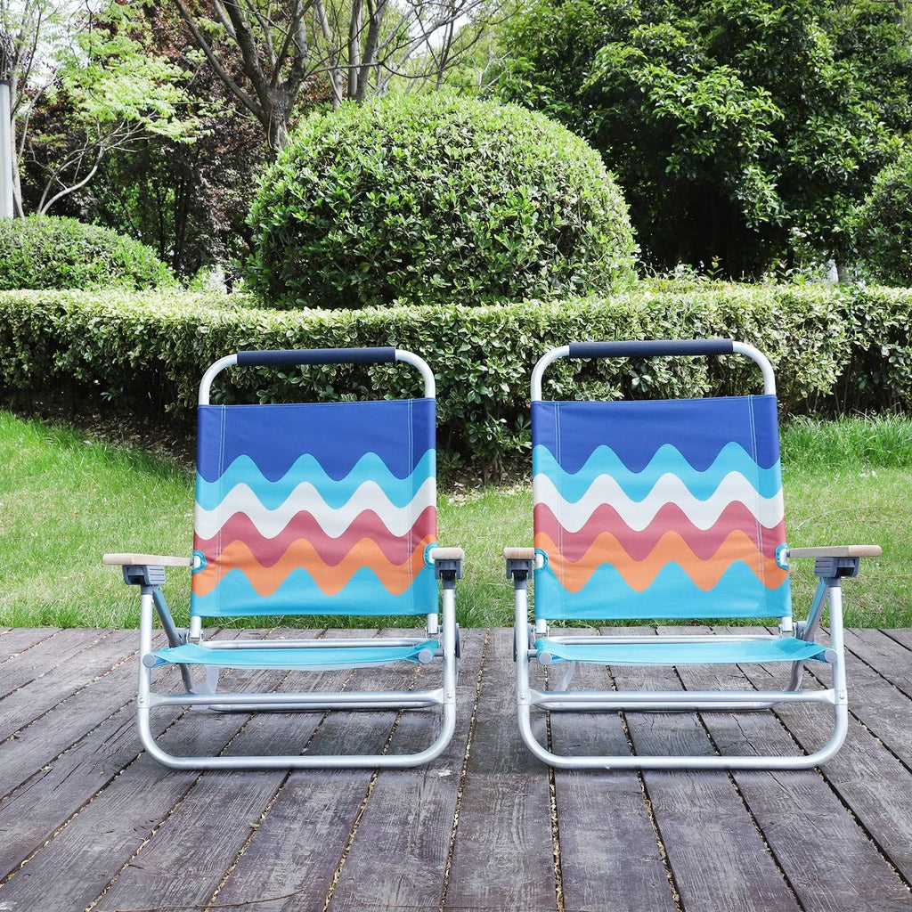 2-Piece Low Folding Adjustable Beach Chairs with Cooler Bag K7448