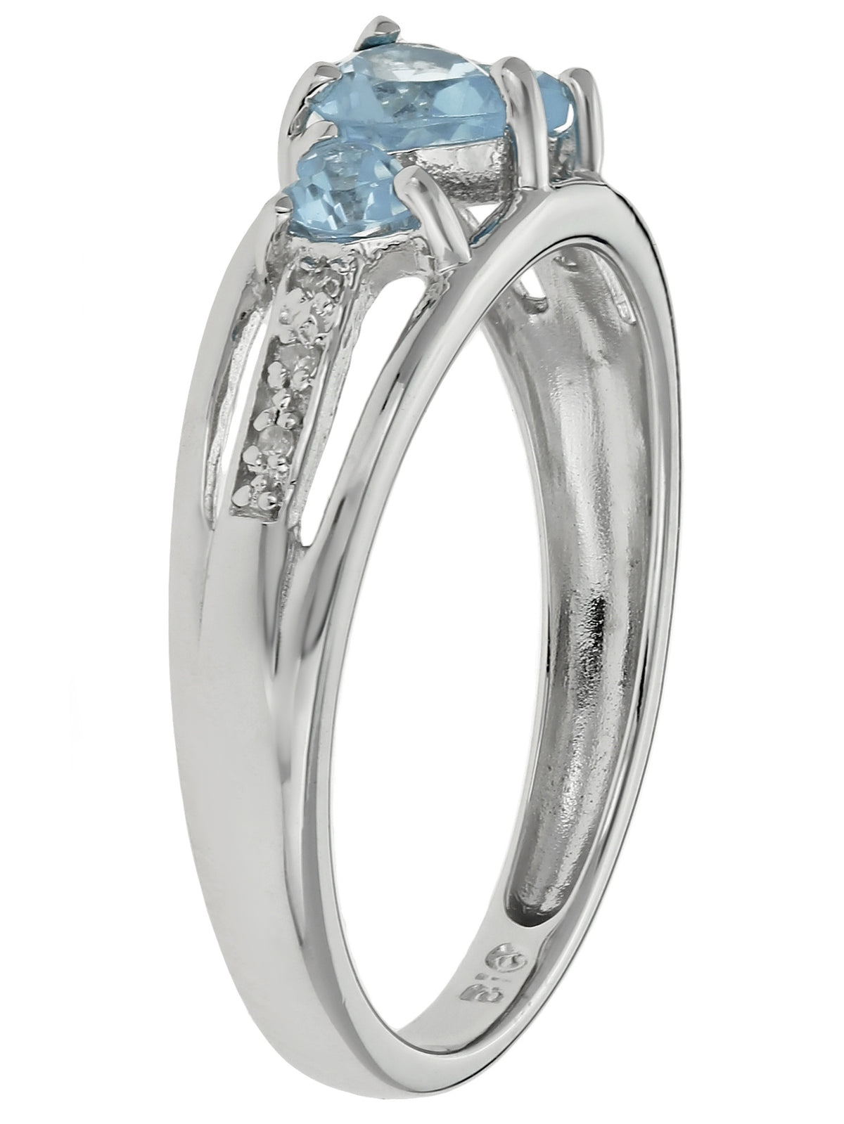 Blue Aquamarine Diamond Sterling Silver Ring C363