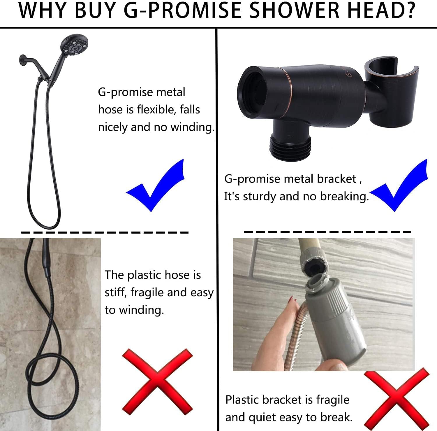 Oil Rubbed Bronze Handheld Shower Head with Extra Long Flexible Hose and Metal Adjustable Bracket, Pack of 2 Y51068