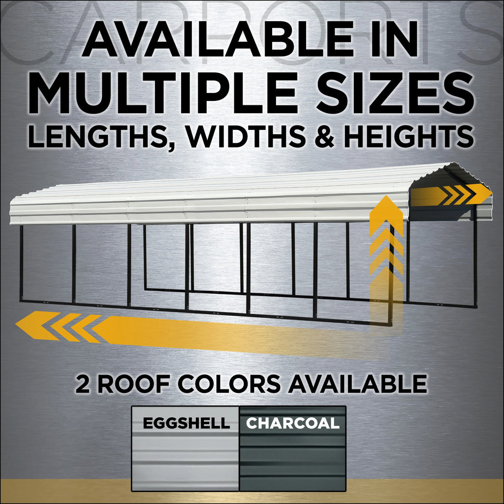 Galvanized Steel Carport Kit, 20' x 24' x 9', Charcoal E6652