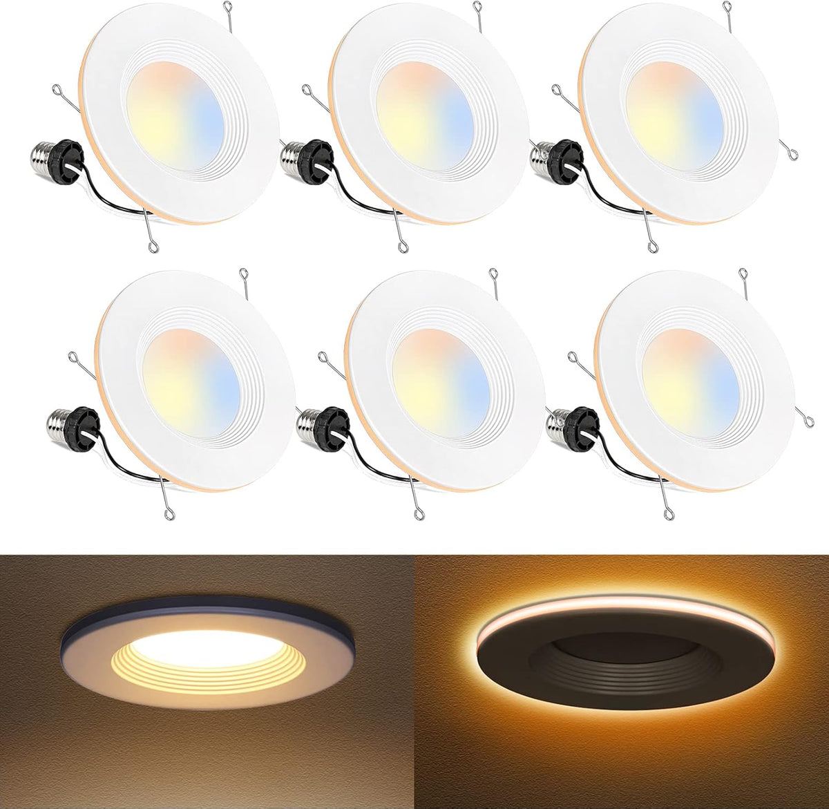 6 Pack Smart Wi-Fi LED Recessed Downlight with Baffle Trim I504668