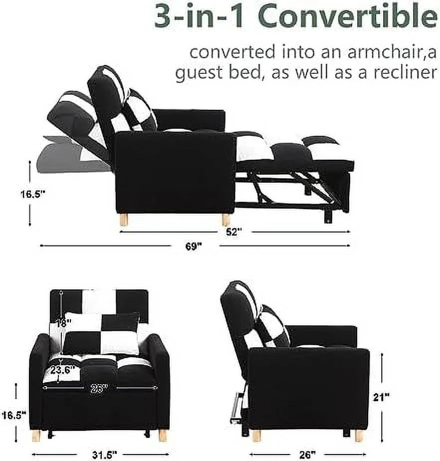 Convertible Chair Bed 3-in-1 Sleeper Sofa with Pillow Adjustable Backrest Teddy Fabric Z226