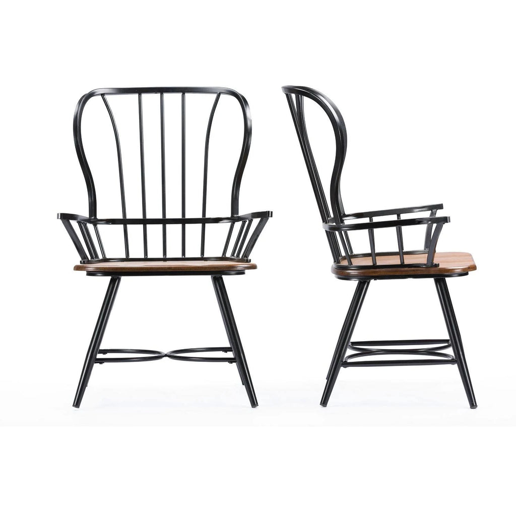 Set of 2 Wood and Metal Vintage Industrial Dining Arm Chair L328