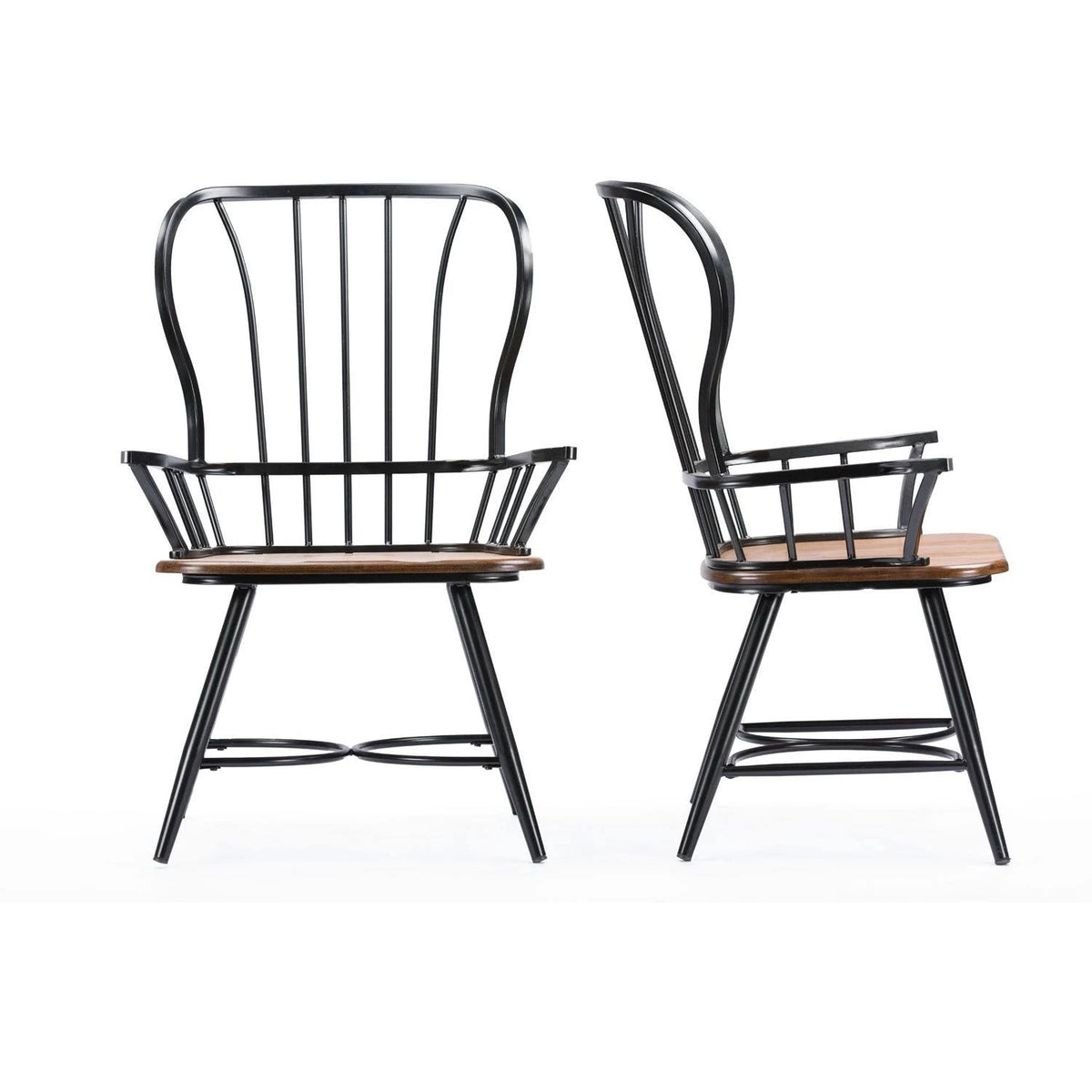 Set of 2 Wood and Metal Vintage Industrial Dining Arm Chair L328