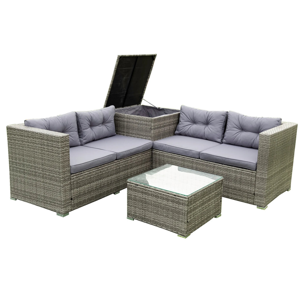 Grey 4 Piece Patio Sectional Sofa Set with Storage Box E988023
