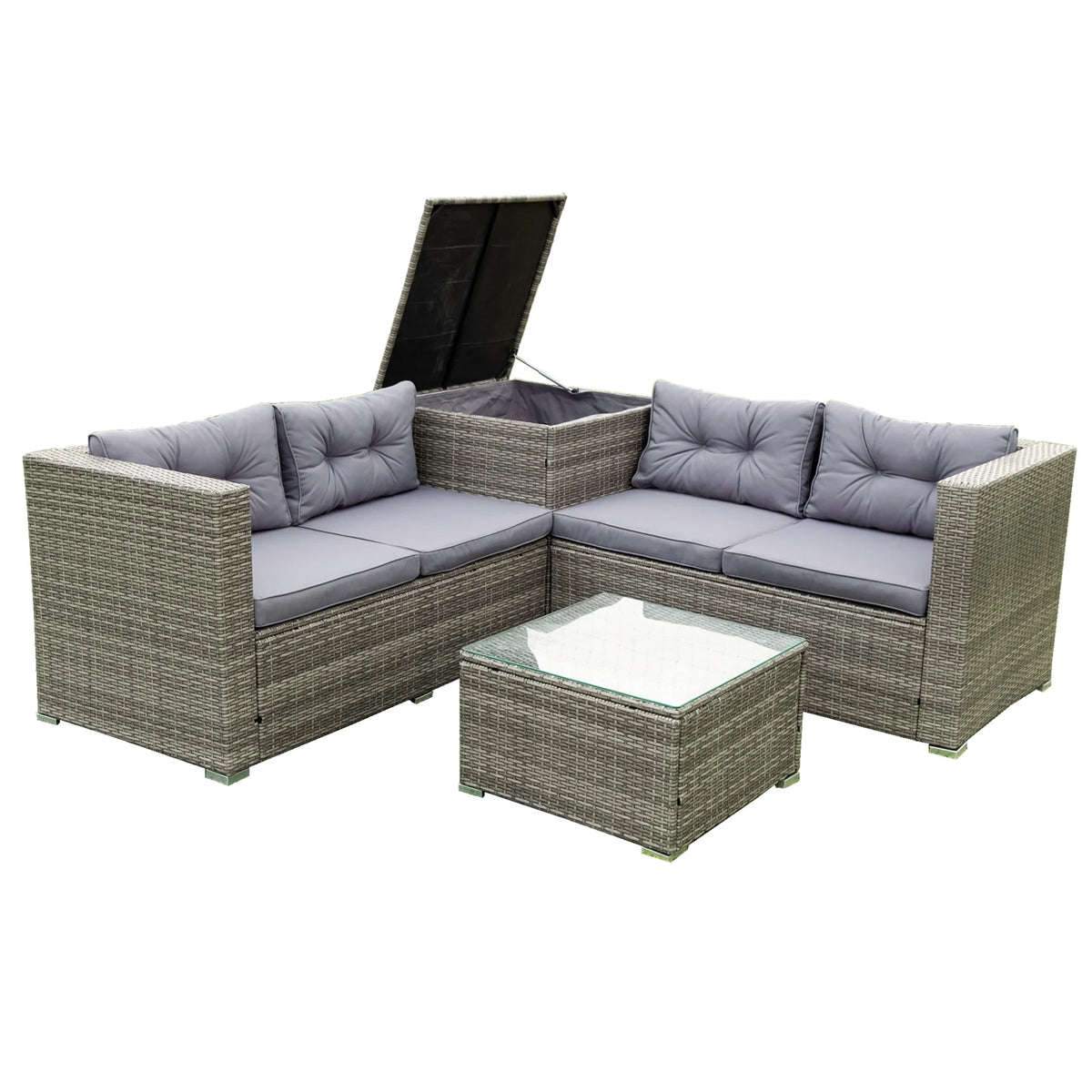 Grey 4 Piece Patio Sectional Sofa Set with Storage Box E988023