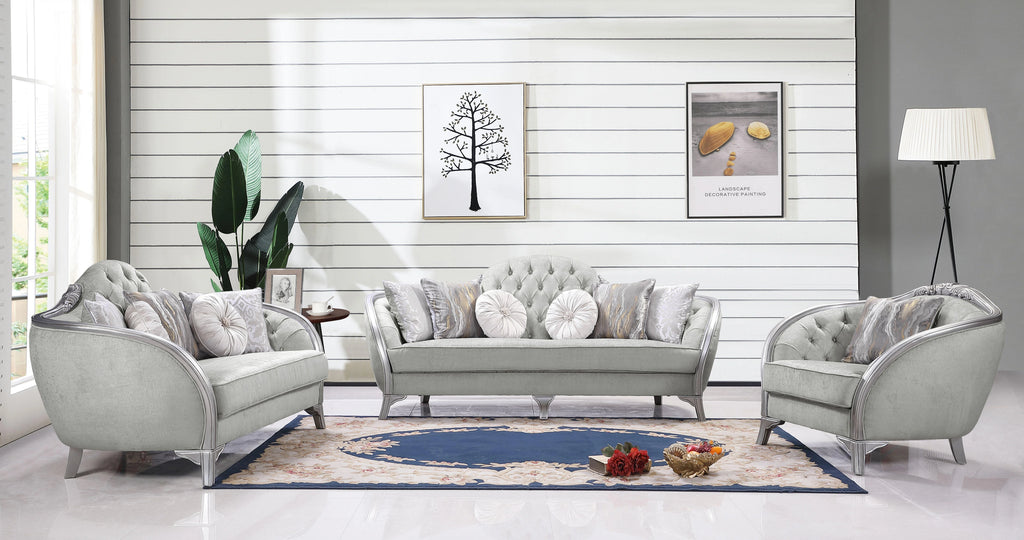 Silver Gray Finish Wood Sofa Set 3Pcs J306