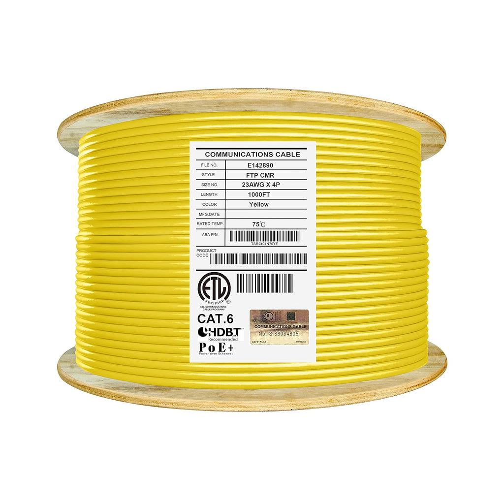 Bulk Ethernet Cable Reel, Cat6 Shielded Riser, 1000ft, F/UTP 23AWG, Solid Bare Copper, Grey C1289