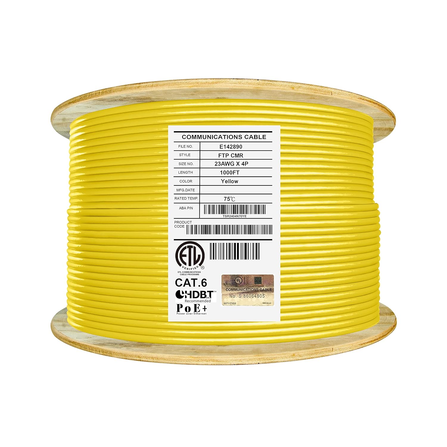 Bulk Ethernet Cable Reel, Cat6 Shielded Riser, 1000ft, F/UTP 23AWG, Solid Bare Copper, Grey C1289