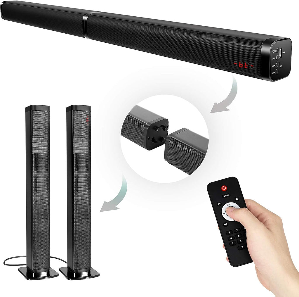 TV Sound Bar with 4 Driver Speakers, Optical/AUX/TF/USB Connection, Remote Control, Wall Mountable R9762