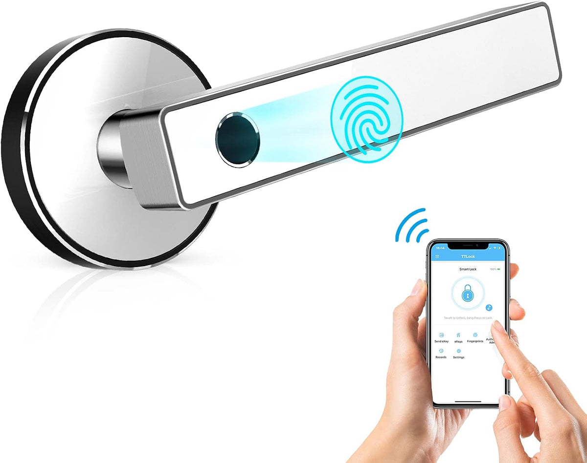 White Smart Fingerprint Deadbolt Door Lock with Handle G41975